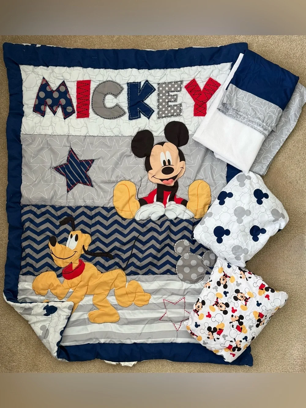 Disney Mickey Mouse & Pluto 4-Piece Baby Bedding Set